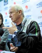 15 November 2009; Republic of Ireland manager Giovanni Trapattoni speaking during a Republic of Ireland press conference after their FIFA 2010 World Cup Qualifying Play-Off first leg match against France on Saturday. Gannon Park, Malahide, Dublin. Picture credit: David Maher / SPORTSFILE
