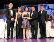 14 November 2009; Martha Carter of Mayo is presented with her All-Star award by Pat Quill, President, Cumann Peil Gael na mBan, in the company of, from left, Tony Towell, O'Neills, Mary Davis, Managing Director, Special Olympics Europe / Eurasia and Pol O Gallchoir, Ceannsai, TG4. TG4 O'Neill's Ladies Football All-Star Awards 2009, Citywest Hotel, Conference, Leisure and Golf Resort, Dublin. Picture credit: Brendan Moran / SPORTSFILE