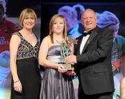 14 November 2009; Niamh McLoughlin of Donegal is presented with the Ulster Young Player of the Year by Pat Quill, President, Cumann Peil Gael na mBan, in the company of Mary Davis, Managing Director, Special Olympics Europe / Eurasia. TG4 O'Neill's Ladies Football All-Star Awards 2009, Citywest Hotel, Conference, Leisure and Golf Resort, Dublin. Picture credit: Brendan Moran / SPORTSFILE