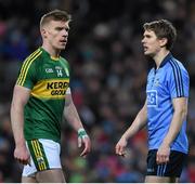 30 January 2016; Tommy Walsh, Kerry, and Michael Fitzsimons, Dublin. Allianz Football League, Division 1, Round 1, Dublin v Kerry. Croke Park, Dublin. Picture credit: Stephen McCarthy / SPORTSFILE
