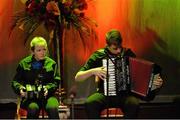 30 January 2016; The Drumhowan team of, Cait Brennan, Colm McMahon, Daniel Tomany, Conor Quinn and Finbar Brennan representing Monaghan and Ulster, in the Ceol Uirlise competition. Pictured are Cait Brennan and Colm McMahon. Scór na nÓg. INEC, Gleneagle Hotel, Killarney, Co. Kerry. Picture credit: Piaras Ó Mídheach / SPORTSFILE
