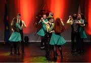 30 January 2016; The Ballyholland team of, Niamh Ryan, Ciara Taylor, Eimear Rushe, Kerri McAateer, Cathal Savage, Chris Brady, Declan McGuinness and Pearse Loughran, representing Down and Ulster, in the Rince Seit competition. Scór na nÓg. INEC, Gleneagle Hotel, Killarney, Co. Kerry. Picture credit: Piaras Ó Mídheach / SPORTSFILE