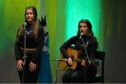 30 January 2016; The An Port Rua team of, Daron Creamer, Alanna Freeman, Emma Leo, Aisling Sheedy and Claire O'Brien, representing Tipperary and Munster, in the Bailéad Ghrúpa competition. Pictured is Aisling Sheedy, left, and Emma Leo. Scór na nÓg. INEC, Gleneagle Hotel, Killarney, Co. Kerry. Picture credit: Piaras Ó Mídheach / SPORTSFILE