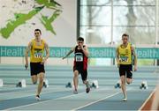 31 January 2016; Shane Howard, Bandon A.C, Michael Deady, Menapians A.C., and Mel O'Callaghan, Gneeveguilla A.C. , competing in the U23 Mens 60m Final at the GloHealth Junior & U23 Indoor Championships. AIT, Athlone, Co. Westmeath. Picture credit: Sam Barnes / SPORTSFILE
