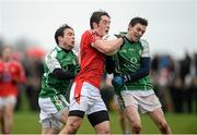 31 January 2016; Declan Byrne, Louth, in action against David McGreevey, left, and Seanan O'Grady, London. Allianz Football League, Division 4, Round 1, Louth v London. Louth Centre of Excellence, Darver, Co. Louth. Photo by Sportsfile