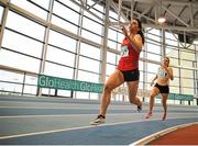 31 January 2016; Kelly McCrory, Tír Chonaill AC, left, and Aisling Drumgoole, Raheny Shamrock A.C. competing in the U23 Womens 400m at the GloHealth Junior & U23 Indoor Championships. AIT, Athlone, Co. Westmeath. Picture credit: Sam Barnes / SPORTSFILE