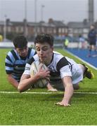 31 January 2016; Cailean Mulvaney, Belvedere College, scores his side's third try of the game. Bank of Ireland Leinster Schools Junior Cup, Round 1, Belvedere College v Castleknock College, Donnybrook Stadium, Donnybrook, Dublin. Picture credit: Ramsey Cardy / SPORTSFILE
