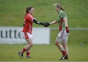 31 January 2016; Mayo's Cora Staunton shakes hands with Cork's Maire Ambrose after the game. Lidl Ladies Football National League, Division 1, Cork v Mayo, Mallow, Co. Cork. Picture credit: Piaras Ó Mídheach / SPORTSFILE