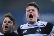 31 January 2016; Alekseiy Soroka, Belvedere College, sings with team-mates and supporters following his side's victory. Bank of Ireland Leinster Schools Junior Cup, Round 1, Belvedere College v Castleknock College, Donnybrook Stadium, Donnybrook, Dublin. Picture credit: Ramsey Cardy / SPORTSFILE