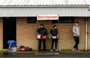 31 January 2016; Omagh St Enda's members Daryl Breen, Oliver McArdle, Ciaran Breen and Jack McGirr waiting for customers to arrive to buy match programmes. Allianz Football League, Division 2, Round 1, Tyrone v Cavan, Healy Park, Omagh, Co. Tyrone. Picture credit: Oliver McVeigh / SPORTSFILE