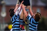 31 January 2016; Castleknock College's Ciaran O'Flynn, left, and Ben Mancini lift their team-mate for a line-out. Bank of Ireland Leinster Schools Junior Cup, Round 1, Belvedere College v Castleknock College, Donnybrook Stadium, Donnybrook, Dublin. Picture credit: Ramsey Cardy / SPORTSFILE