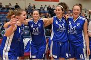 31 January 2016; Team Montenotte Hotel players, from left, Claire Rockall, Amanda O'Regan, Grainne Dwyer, and Miriam Byrne celebrate after the game. Basketball Ireland Women's National Cup Final, Team Montenotte Hotel, Cork v Pyrobel Killester, National Basketball Arena, Tallaght, Co. Dublin. Picture credit: Brendan Moran / SPORTSFILE
