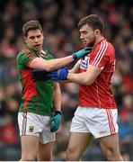 31 January 2016; Lee Keegan, Mayo, and Peter Kelleher, Cork, tussle off the ball. Allianz Football League, Division 1, Round 1, Cork v Mayo. Páirc Ui Rinn, Cork. Picture credit: Diarmuid Greene / SPORTSFILE