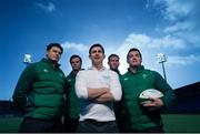 1 February 2016; Former Irish International Felix Jones announces Electric Ireland’s 2016 sponsorship of the Under 20’s Rugby Six Nations Home Games in Donnybrook alongside U20 players Max Deegan, James Ryan, Cillian Gallagherand Kelvin Brown. Electric Ireland believe in Smarter Living and for rugby fans these matches are the smarter choice to experience the Six Nations atmosphere while seeing at first hand the rising stars of Irish rugby. Donnybrook Stadium, Donnybrook, Dublin. Picture credit: Ramsey Cardy / SPORTSFILE