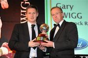 15 November 2009; Gary Twigg of Shamrock Rovers is presented with the PFAI Ford Premier Division Player of the Year 2009 by Eddie Murphy, Managing Director, Ford Ireland. PFAI Ford Awards 2009, The Burlington Hotel, Dublin. Picture credit: Brendan Moran / SPORTSFILE