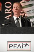 15 November 2009; Stephen McGuinness, General Secretary, Professional Footballers Association of Ireland, speaking at the awards. PFAI Ford Awards 2009, The Burlington Hotel, Dublin. Picture credit: Brendan Moran / SPORTSFILE