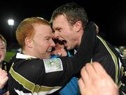 16 November 2009; Sporting Fingal's Lorcan Fitzgerald, left and team-mate Conan Byrne celebrate after the game. League of Ireland Promotion / Relegation Play-Off Second leg, Bray Wanderers v Sporting Fingal, Carlisle Grounds, Bray, Co Wicklow. Photo by Sportsfile