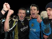 16 November 2009; Sporting Fingal's Conan Byrne and goalkeeper Darren Quigley celebrate after the game. League of Ireland Promotion / Relegation Play-Off Second leg, Bray Wanderers v Sporting Fingal, Carlisle Grounds, Bray, Co Wicklow. Photo by Sportsfile