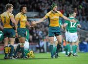 15 November 2009; Matt Giteau, right, Digby Ioane, and David Pocock, Australia, react after conceding their first try to Tommy Bowe, Ireland. Autumn International Guinness Series 2009, Ireland v Australia, Croke Park, Dublin. Picture credit: Brian Lawless / SPORTSFILE