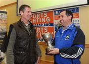 17 November 2009; Armagh manager Paddy O'Rourke, left and Monaghan manager Seamus McEnaney, at the launch of the 2010 Barrett Sports Lighting Dr McKenna Cup. Armagh City Hotel, Co. Armagh. Picture credit: Oliver McVeigh / SPORTSFILE