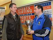 17 November 2009; Armagh manager Paddy O'Rourke, left and Monaghan manager Seamus McEnaney, at the launch of the 2010 Barrett Sports Lighting Dr McKenna Cup. Armagh City Hotel, Co. Armagh. Picture credit: Oliver McVeigh / SPORTSFILE