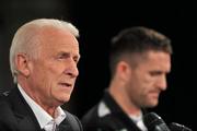 17 November 2009; Republic of Ireland manager Giovanni Trapattoni with captain Robbie Keane during a press conference ahead of their 2010 World Cup Qualifying Play-off second leg match against France on Wednesday. Stade De France, Saint Denis, Paris, France. Picture credit: David Maher / SPORTSFILE