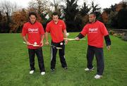 18 November 2009; Fijian-born Cork hurling star, Seán Óg Ó hAilpín, shows some hurling skills to centre Nicky Little, left, and captain Seremaia Bai on a visit to the Fijian Rugby team at its camp in Dublin. The rugby players were treated to a hurling skills session with one of the biggest names in Gaelic games, courtesy of Digicel who are sponsoring the Fijians’ trip to Ireland. Speaking after today’s coaching session, Ó hAilpín said: “Today was a great opportunity for me to show visitors to Ireland what Gaelic games are all about. I was born in Fiji and lived there until I was three, so I’m delighted that Digicel was able to organize this coaching session.” The Fijians play Ireland in the RDS on Saturday, November 21st, in the RDS. Kick off is at 17.15. A limited number of tickets are still available from the Spar shop in Donnybrook. Radisson Blu St Helens Hotel, Stillorgan Road, Dublin. Picture credit: Brendan Moran / SPORTSFILE
