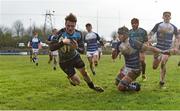 2 February 2016; Eoghan Carew, Castletroy College, goes past Shane Brosnahan, St. Clements College, to score his side's first try. Munster Schools Senior Cup, Quarter-Final, Castletroy College v St. Clements College, Rosbrien, Limerick. Picture credit: Matt Browne / SPORTSFILE