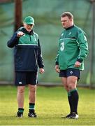 3 February 2016; Ireland head coach Joe Schmidt, left, in conversation with Nathan White during squad training. Carton House, Maynooth, Co. Kildare. Picture credit: Brendan Moran / SPORTSFILE