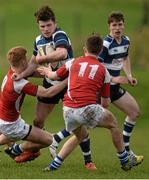 3 February 2016; Calvin Nash, Crescent College, is tackled by Josh Pickering, left, and Paudie Leamy, Rockwell College. Munster Schools Senior Cup, Quarter-Final, Rockwell College v Crescent College Comprehensive, Clanwilliam RFC, Tipperary. Picture credit: Piaras Ó Mídheach / SPORTSFILE