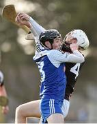 3 February 2016; Eoin McIntyre, St Pat's-Mater Dei, and Ross Browne, IT Carlow, both attempt to gain hold of the sliotar. Independent.ie HE GAA Fitzgibbon Cup, St Pat’s-Mater Dei v IT Carlow, Group B, Round 2, Na Fianna, Mobhi Road, Dublin. Picture credit: Brendan Moran / SPORTSFILE