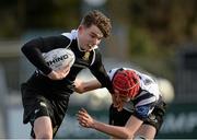 3 February 2016; Dan Byrne, Terenure College, is tackled by Sean Clancy, Cistercian College, Roscrea. Bank of Ireland Leinster Schools Junior Cup, Round 1, Terenure College v Cistercian College, Roscrea, Donnybrook Stadium, Donnybrook, Dublin. Picture credit: Sam Barnes / SPORTSFILE