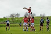 3 February 2016; Mikey Wilson, Rockwell College, wins possession in a lineout ahead of John Blake, Crescent College. Munster Schools Senior Cup, Quarter-Final, Rockwell College v Crescent College Comprehensive, Clanwilliam RFC, Tipperary. Picture credit: Piaras Ó Mídheach / SPORTSFILE