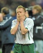 18 November 2009; Damien Duff, Republic of Ireland, close to tears after the final whistle. FIFA 2010 World Cup Qualifying Play-off 2nd Leg, Republic of Ireland v France, Stade de France, Saint Denis, Paris. Picture credit: David Maher / SPORTSFILE
