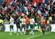 18 November 2009; Republic of Ireland players, from left, Kevin Kilbane, Shay Given, Sean St. Ledger and Keith Andrews remonstrate with officals after William Gallas scored his side's goal. FIFA 2010 World Cup Qualifying Play-off 2nd Leg, Republic of Ireland v France, Stade de France, Saint-Denis, Paris. Picture credit: David Maher / SPORTSFILE