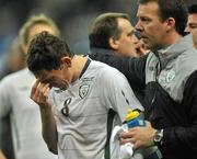 18 November 2009; The Republic of Ireland goalkeeping coach, Alan Kelly, with a dejected Keith Andrews after the game. FIFA 2010 World Cup Qualifying Play-off 2nd Leg, Republic of Ireland v France, Stade de France, Saint-Denis, Paris, France. Picture credit: David Maher / SPORTSFILE