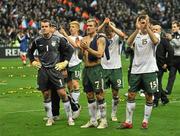 18 November 2009; Dejected Republic of Ireland players, left to right, Shay Given, Paul McShane, Liam Lawrence, Kevin Doyle and Darron Gibson salute the crowd at the end of the game. FIFA 2010 World Cup Qualifying Play-off 2nd Leg, Republic of Ireland v France, Stade de France, Saint-Denis, Paris, France. Picture credit: David Maher / SPORTSFILE