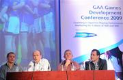 20 November 2009; Members of the discussion panel, from left, Ollie Canning, Galway and Portumna, manager of Errigal Ciaran and former Tyrone player Peter Canavan, former Tipperary player and manager Nicky English, and former Roscommon manager Paul Earley, at the 2009 GAA Games Development Conference sponsored by Lucozade. Croke Park, Dublin. Picture credit: Brian Lawless / SPORTSFILE