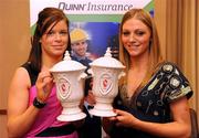 20 November 2009; Colette Little, from Fermanagh, who won the Ladies Footballer of the Year Award, and Grainne McGoldrick, from Derry, who won the Camogie Award, at the Ulster GAA Writers Annual Awards Banquet 2009. The 22nd Ulster GAA Writers Association Awards Banquet, sponsored by Quinn Insurance, Slieve Russell Hotel, Ballyconnell, Co. Cavan. Picture credit: Oliver McVeigh / SPORTSFILE