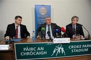 21 November 2009; Uachtarán CLG Criostóir Ó Cuana, Dessie Farrell, left, Chief Executive Officer, Gaelic Players Association, and Ard Stiúrthoir Lúthchleas Gael Paraic Duffy at the GAA press conference when it was outlined that the GAA and the GPA had reached and interim agreement. Croke Park, Jones's Road, Dublin. Picture credit: Ray McManus / SPORTSFILE