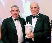 20 November 2009 : Liam Bradley, Antrim Manager, who won the Personality of the year Award, right, receives his award from Sean Quinn, Quinn Insurance, at the Ulster GAA writers Annual Awards Banquet 2009. The 22nd Ulster GAA Writers Association  Award Banquet, sponsored by Quinn Insurance, Slieve Russell Hotel, Ballyconnell, Co. Cavan. Picture credit: Oliver McVeigh / SPORTSFILE