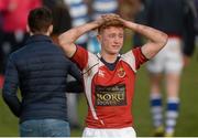 3 February 2016; Josh Pickering, Rockwell College, dejected after the game. Munster Schools Senior Cup, Quarter-Final, Rockwell College v Crescent College Comprehensive, Clanwilliam RFC, Tipperary. Picture credit: Piaras Ó Mídheach / SPORTSFILE