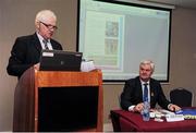 4 February 2016; Tom O'Reilly, Chairman, Club and County Advice Committee, Uachtarán Chumann Lúthchleas Gael Aogán Ó Fearghail, in attendance at the launch of Lá na gClubanna. Croke Park, Dublin. Picture credit: Seb Daly / SPORTSFILE