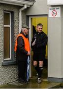 17 January 2016; Linesman Barry Kelly leaves the officials dressing room as Joe Kinsella, Birr Field Treasurer, waits to lock up before the match. Bord na Mona Walsh Cup Group 1, Offaly v Kilkenny. St Brendan's Park, Birr, Co. Offaly. Picture credit: Piaras Ó Mídheach / SPORTSFILE