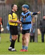 4 February 2016; Oisin O'Rourke, University College Dublin, remonstrates with referee Diarmuid Kirwan at the final whistle after he awarded a wide ball against him during the final moments of the game. Independent.ie HE GAA Fitzgibbon Cup Group A, Round 2, Limerick Institute Technology v University College Dublin. LIT, Limerick. Picture credit: Diarmuid Greene / SPORTSFILE