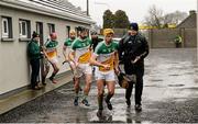 17 January 2016; Offaly captain Colin Egan leads his team-mates to the pitch for the first half. Bord na Mona Walsh Cup Group 1, Offaly v Kilkenny. St Brendan's Park, Birr, Co. Offaly. Picture credit: Piaras Ó Mídheach / SPORTSFILE
