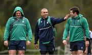 5 February 2016; Ireland's Nathan White, left, and Simon Zebo, and Jared Payne, right, arrive for squad training. Carton House, Maynooth, Co. Kildare. Picture credit: Brendan Moran / SPORTSFILE