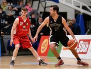 30 January 2016; Sergi Guardia, SGCD Swords Thunder, in action against Baolach Morrison, Templeogue. Basketball Ireland Men's National Cup Final, GCD Swords Thunder v Templeogue, National Basketball Arena, Tallaght, Co. Dublin. Picture credit: Sam Barnes / SPORTSFILE