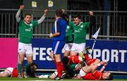 5 February 2016; Cillian Gallagher, Ireland, scores his side's first try of the game. Electric Ireland U20 Six Nations Rugby Championship, Ireland v Wales, Donnybrook Stadium, Donnybrook, Dublin. Picture credit: Ramsey Cardy / SPORTSFILE