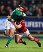 5 February 2016; Jack Power, Ireland, is tackled by Owen Watkin, Wales. Electric Ireland U20 Six Nations Rugby Championship, Ireland v Wales, Donnybrook Stadium, Donnybrook, Dublin. Picture credit: Ramsey Cardy / SPORTSFILE